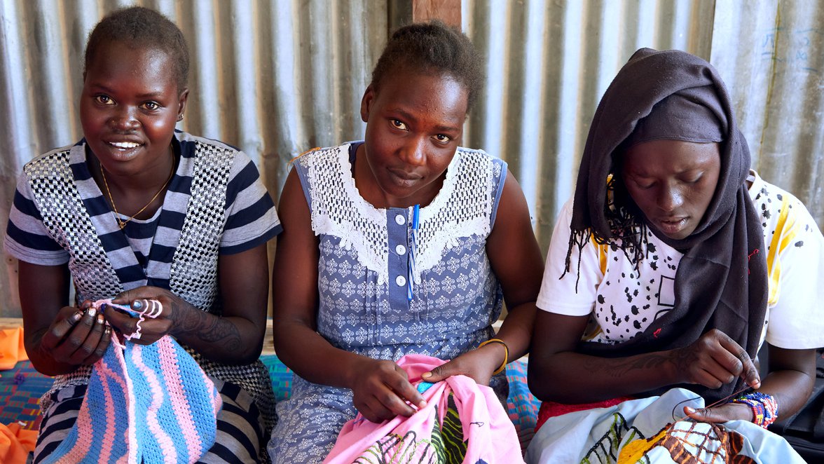 South Sudanese youth stitching - War Child projects