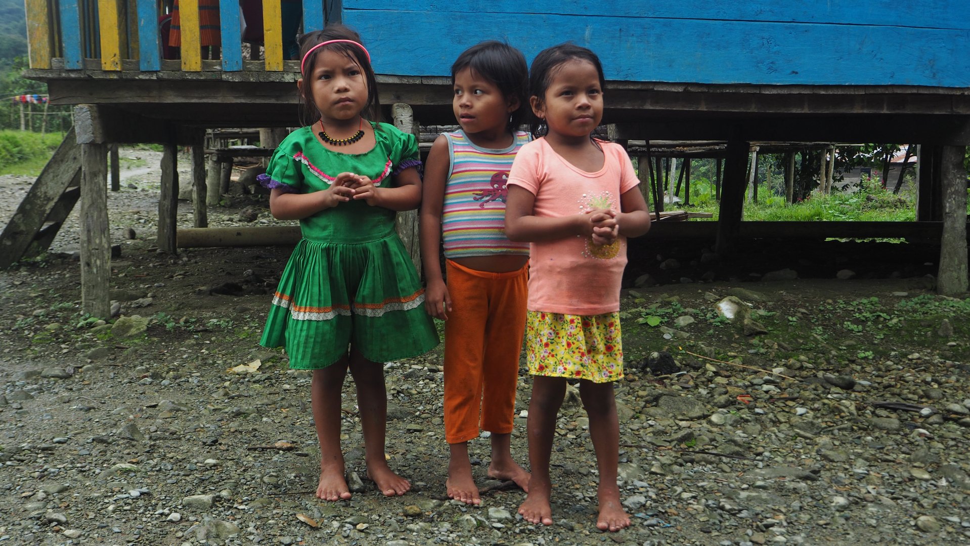 Three young girls in Colombia as part of War Child Colombias Seeds project in Choco